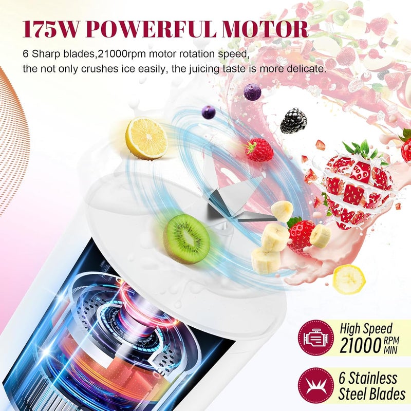 HOMEXUP Portable Personal Blender 17 OZ/500 ML Juicer, 175W Personal Size Blender, Ideal for Smoothies, Ice Blending, Juicing, and Food Processing, Compact, Convenient, and Versatile (White) - Image 3